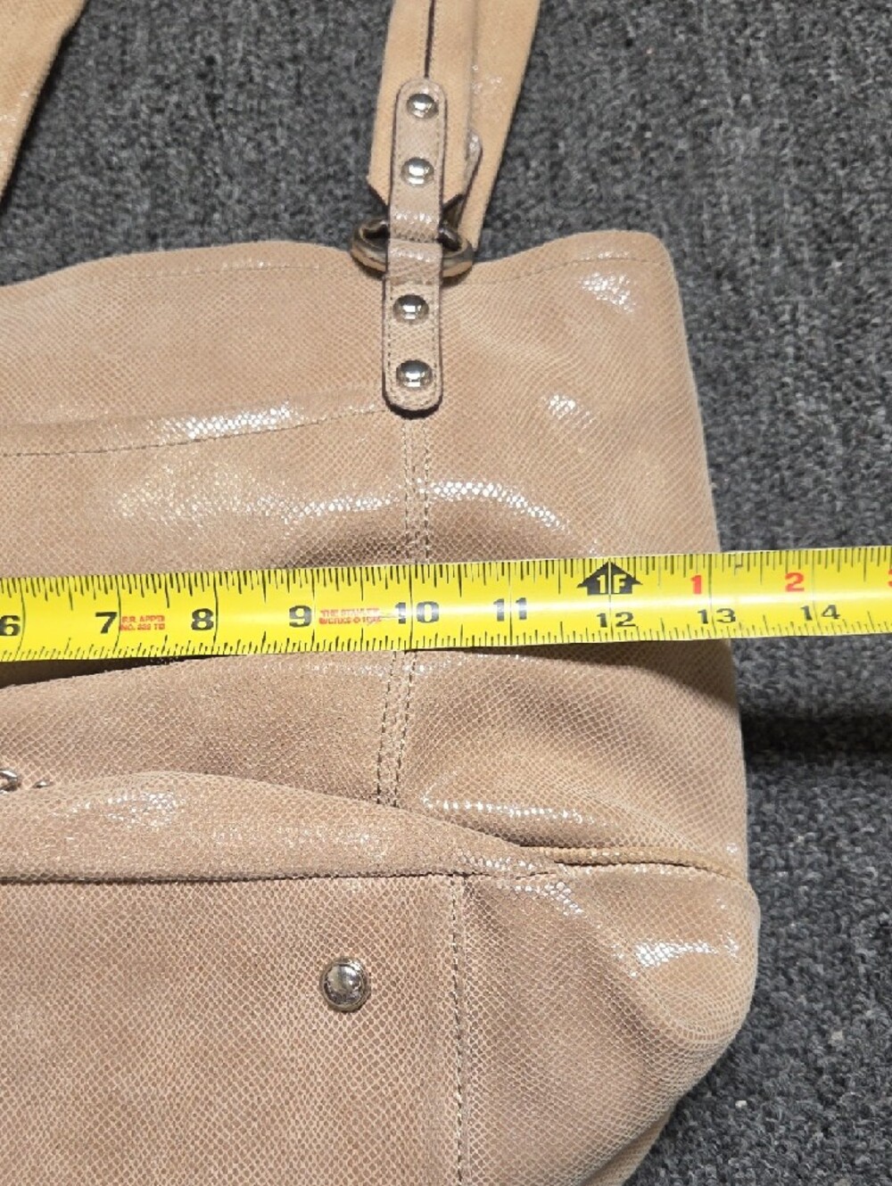 B Makowsky Shiny Taupe Leather Tote with Double Handles - Picture 9 of 10
